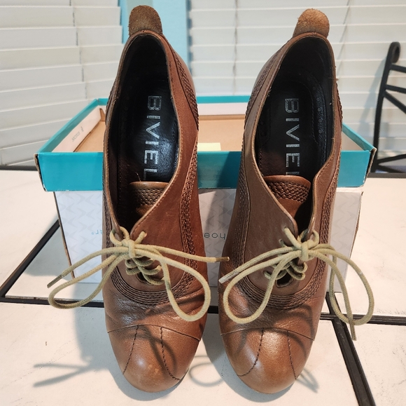 Biviel leather lace-up booties size 7 Brown 3-inch heels - Picture 4 of 10